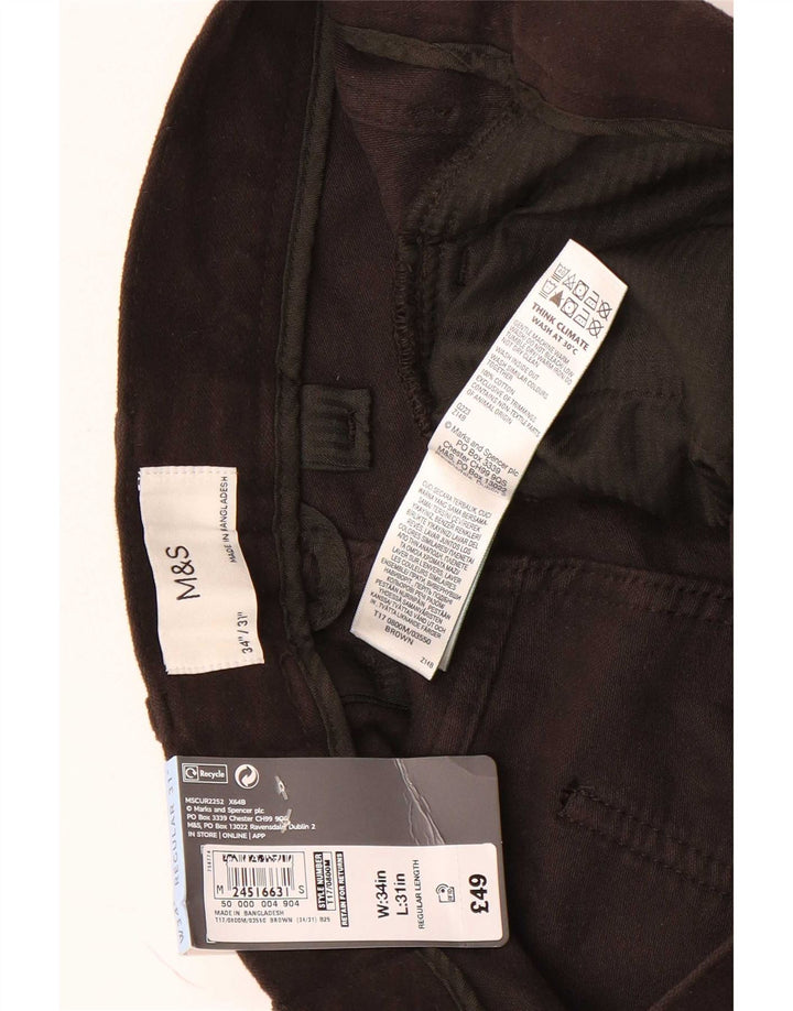 Marks & Spencer Herre Lige Regular Fit Casual Bukser W34 L31 Brun