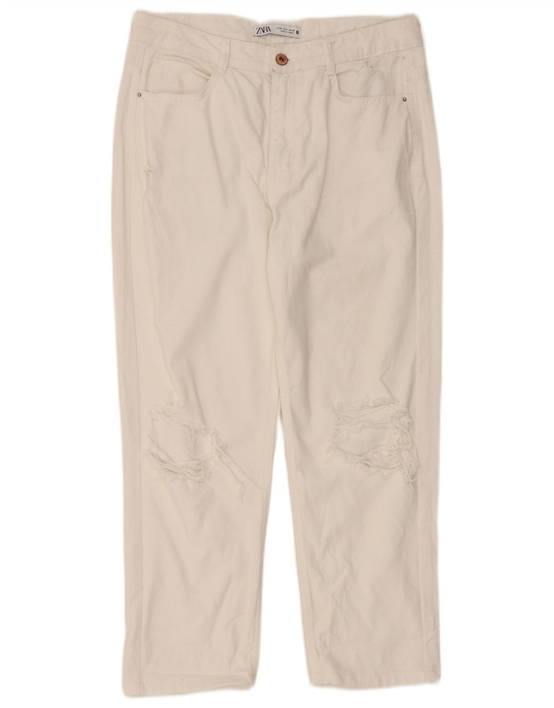 Zara Womens Distressed Cropped Jeans EU 38 Small W28 L24 White Bomuld