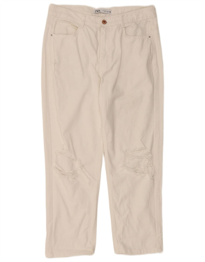 Zara Womens Distressed Cropped Jeans EU 38 Small W28 L24 White Bomuld