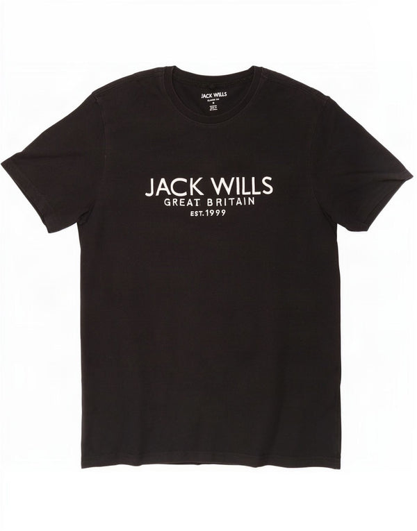 Jack Wills Herre Classic Fit Grafisk T-shirt Top Medium Sort Bomuld