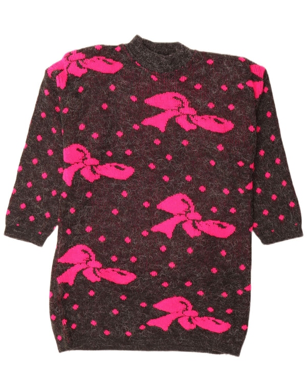 Vintage Kvinders Grafisk Turtle Neck Jumper Sweater UK 16 Large Grey Spotted