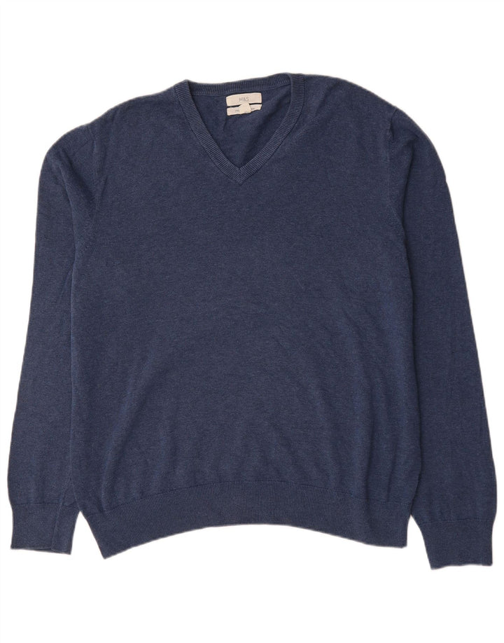 Marks & Spencer Herre V-hals sweater XL Blå Bomuld