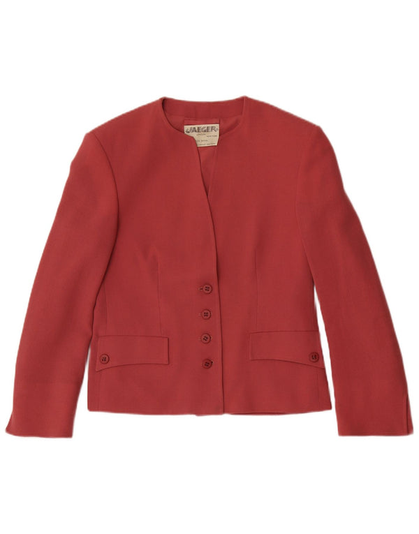 Jaeger Dame 4 Button Blazer Jacket UK 8 Small Pink Wool