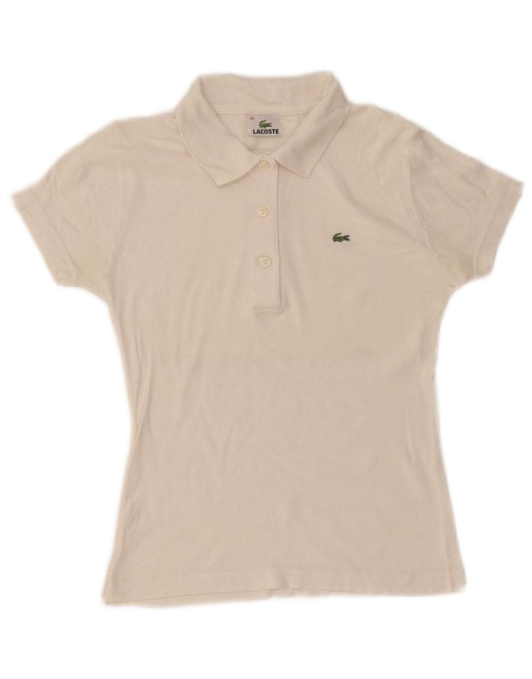 Lacoste Dame Polo Shirt Størrelse 38 Medium Off White Bomuld