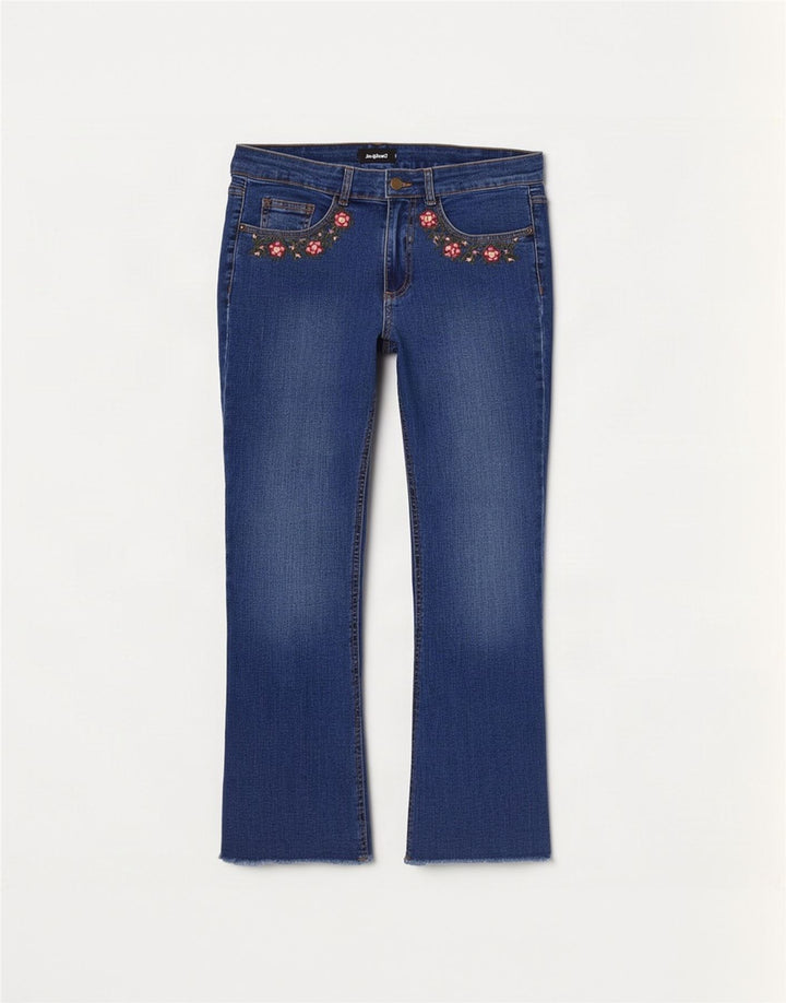 Desigual Dame Bootcut Jeans EU 38 Medium W28 L27 Blue Floral Bomuld