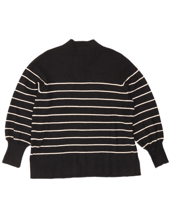 Marks & Spencer Dame Turtle Neck Jumper Sweater UK 16 Stor Sort Stribet