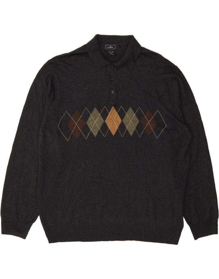 DOCKERS Mens Polo Neck Jumper Sweater 2XL Grey Argyle/Diamond Acrylic Vintage Dockers and Second-Hand Dockers from Messina Hembry 