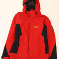 JACK WOLFSKIN Mens Hooded Windbreaker Jacket UK 34 Small Red Colourblock Vintage Jack Wolfskin and Second-Hand Jack Wolfskin from Messina Hembry 
