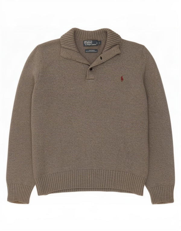 Polo Ralph Lauren Herre Button Neck Jumper Sweater Stor Grå Bomuld