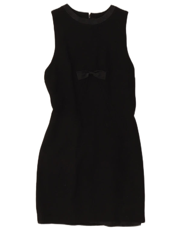 Vintage Kvinders Ærmeløs Skede Kjole UK 8 Lille Sort Uld