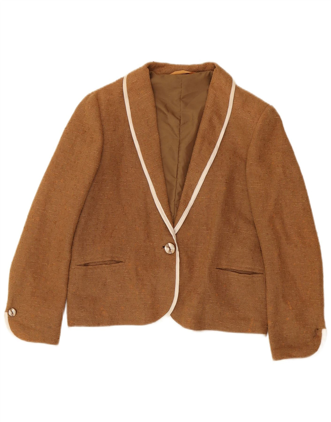 Vintage Dame 1 Knap Blazer Jakke UK 14 Medium Brun Ramie