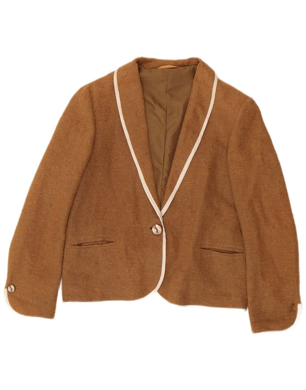Vintage Dame 1 Knap Blazer Jakke UK 14 Medium Brun Ramie