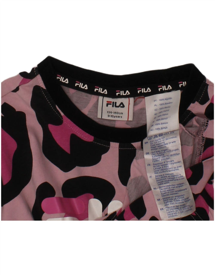 FILA Girls Crop Grafisk T-shirt Top 9-10 år Pink Animal Print Bomuld