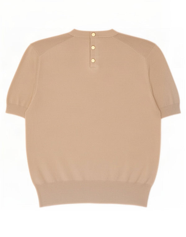 Zara Womens Short Sleeve Crew Neck Jumper Sweater UK 20 2XL Beige Viscose