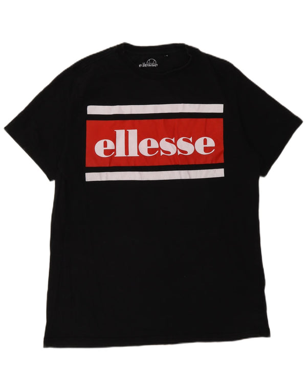 Ellesse Herre Grafisk T-Shirt Top Medium Sort Colourblock Bomuld