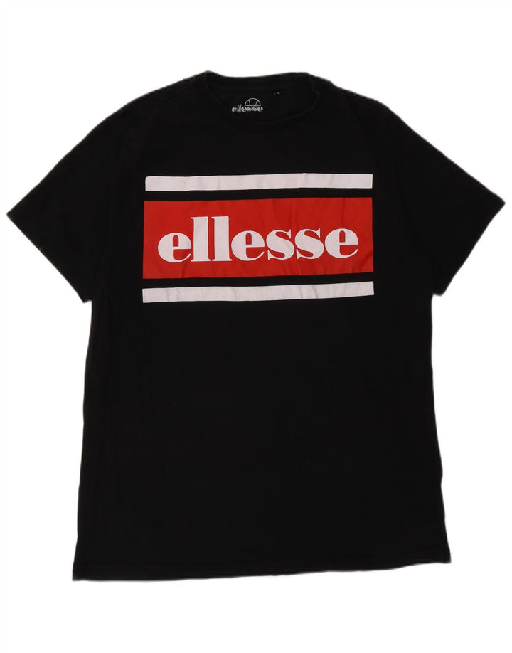 Ellesse Herre Grafisk T-Shirt Top Medium Sort Colourblock Bomuld