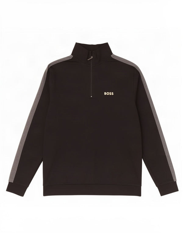 Hugo Boss Herre Zip Neck Sweatshirt Jumper XL Sort Colourblock Bomuld