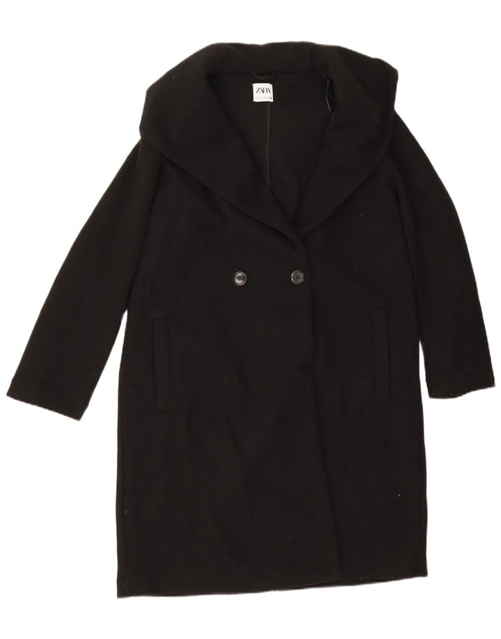 Zara Dame Oversized Dobbeltradet Frakke UK 10 Small Black Polyester