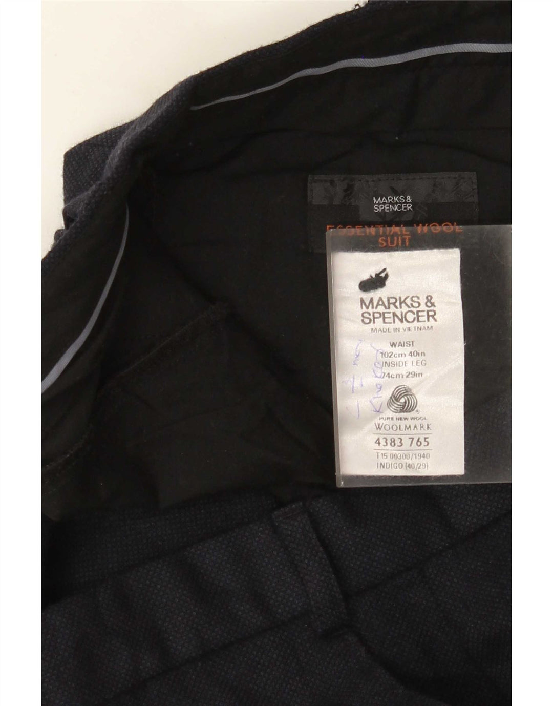 Marks & Spencer Herre lige jakkesætsbukser W40 L29 Marineblå uld