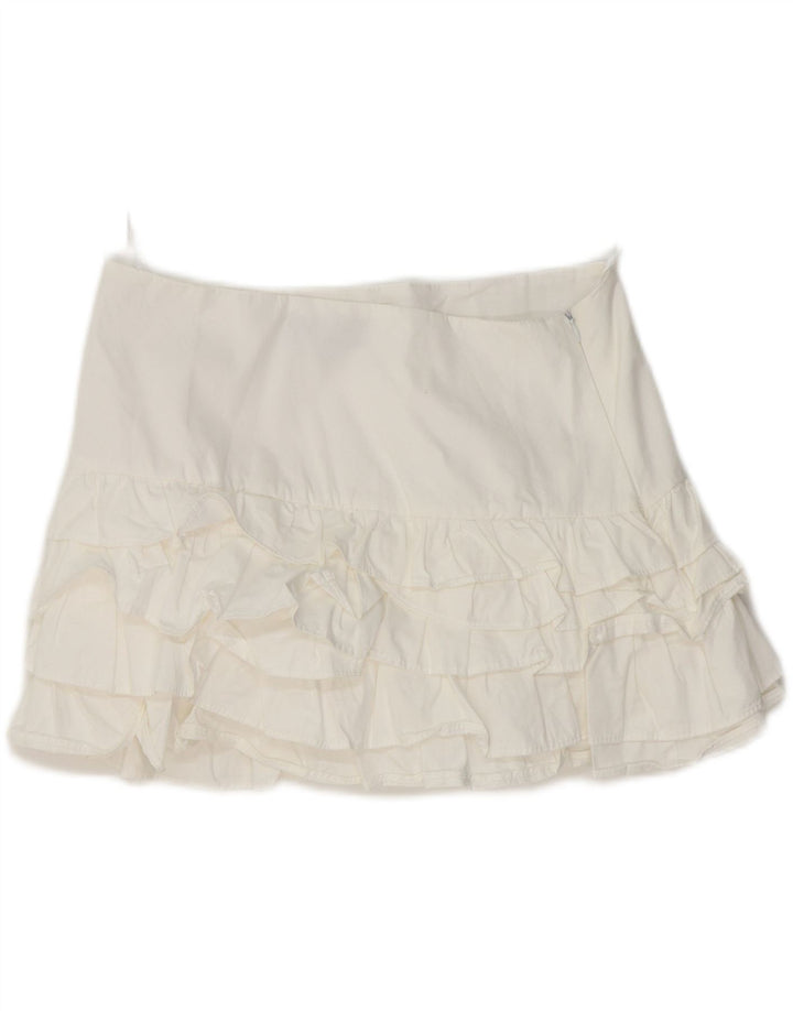 Zara Dame Mini Flæse Nederdel Medium W30 Hvid Bomuld