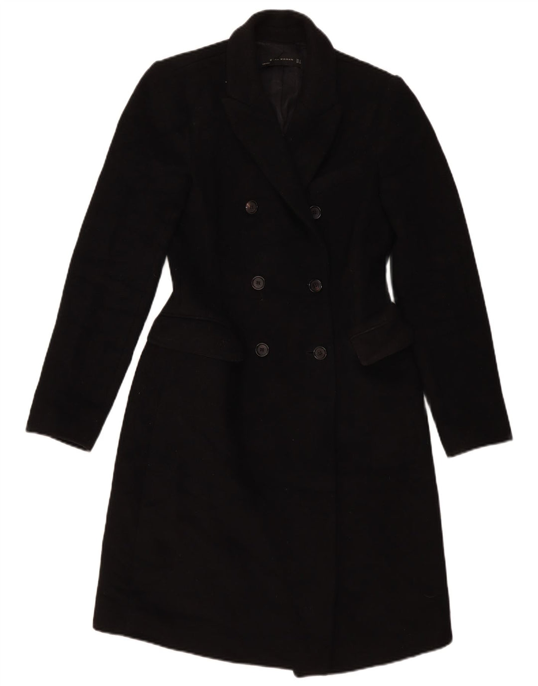 Zara Dame Dobbeltradet Frakke UK 10 Small Black Polyester