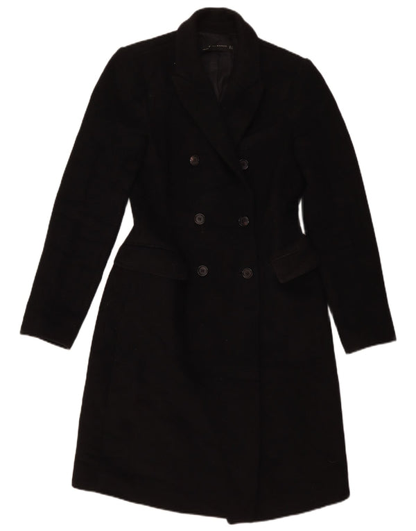 Zara Womens Double Breasted Coat UK 10 Small Black Polyester