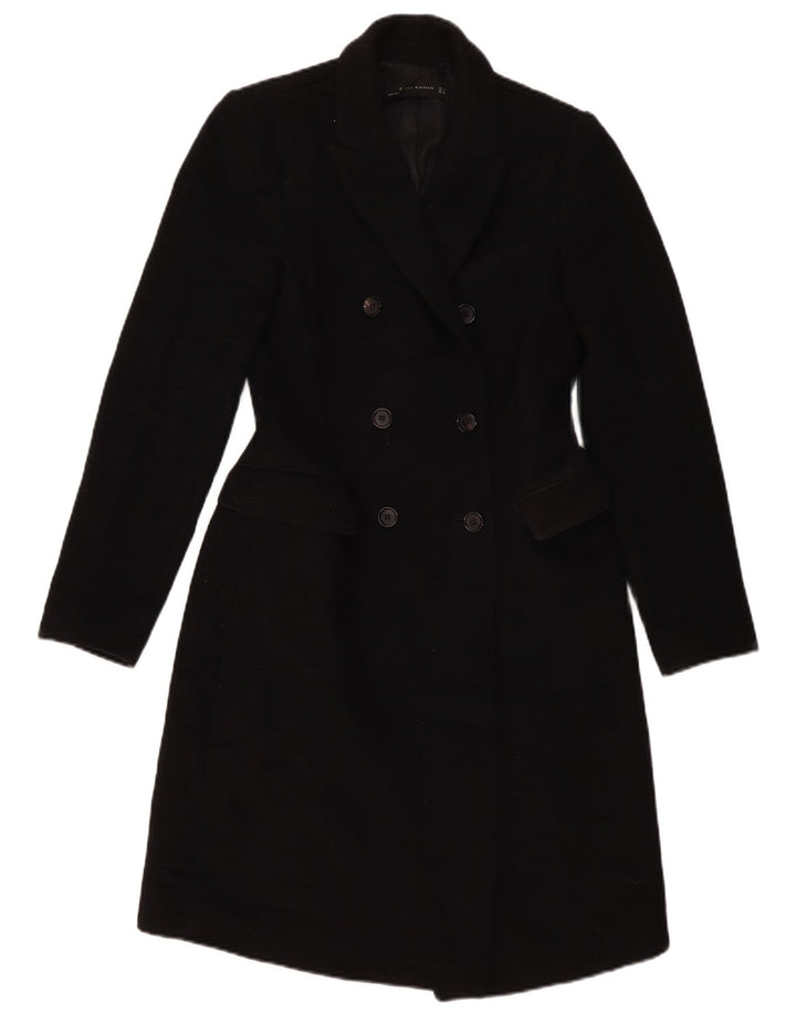 Zara Dame Dobbeltradet Frakke UK 10 Small Black Polyester
