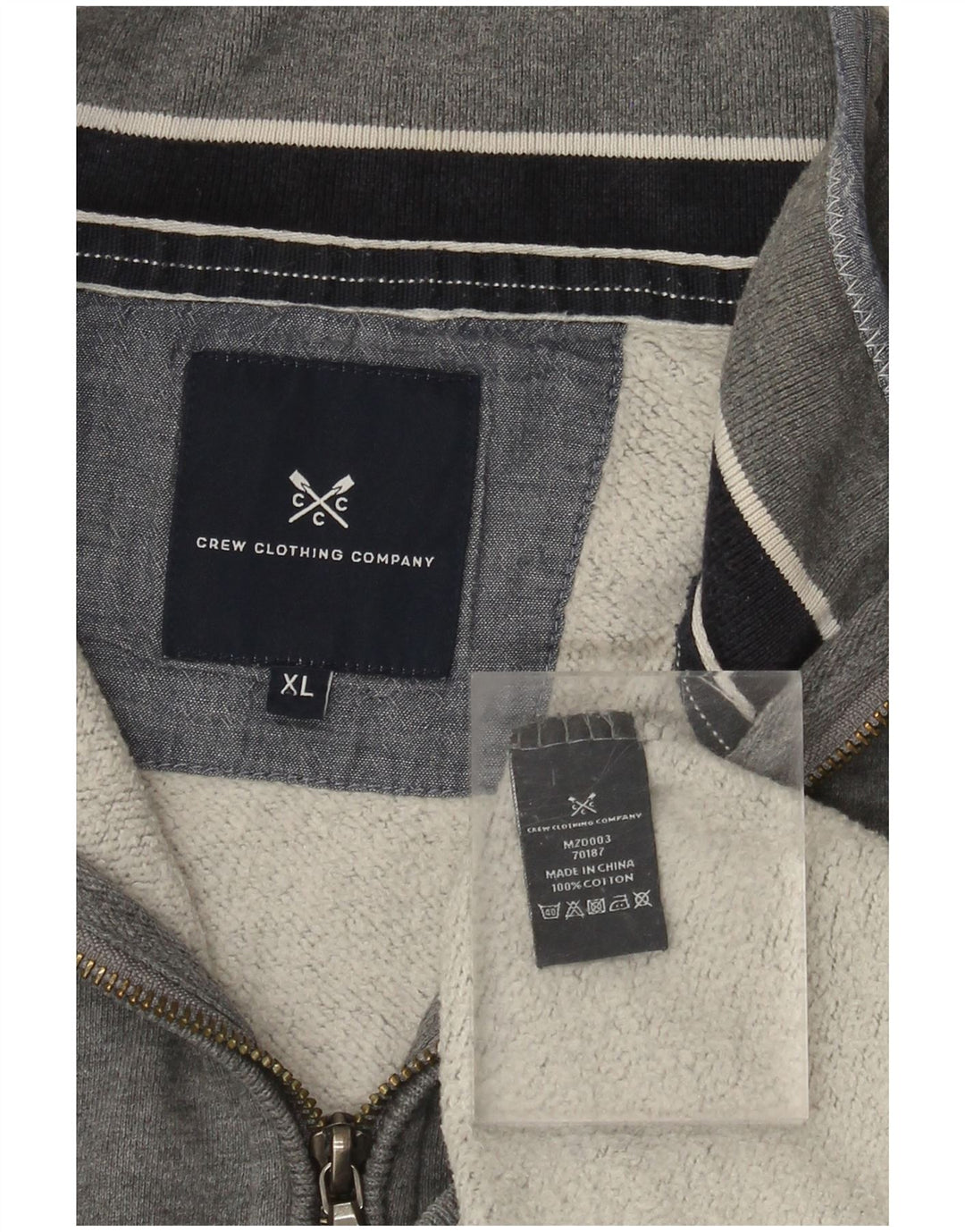 CREW TØJ Herre Zip Neck Sweatshirt Jumper XL Grå Bomuld