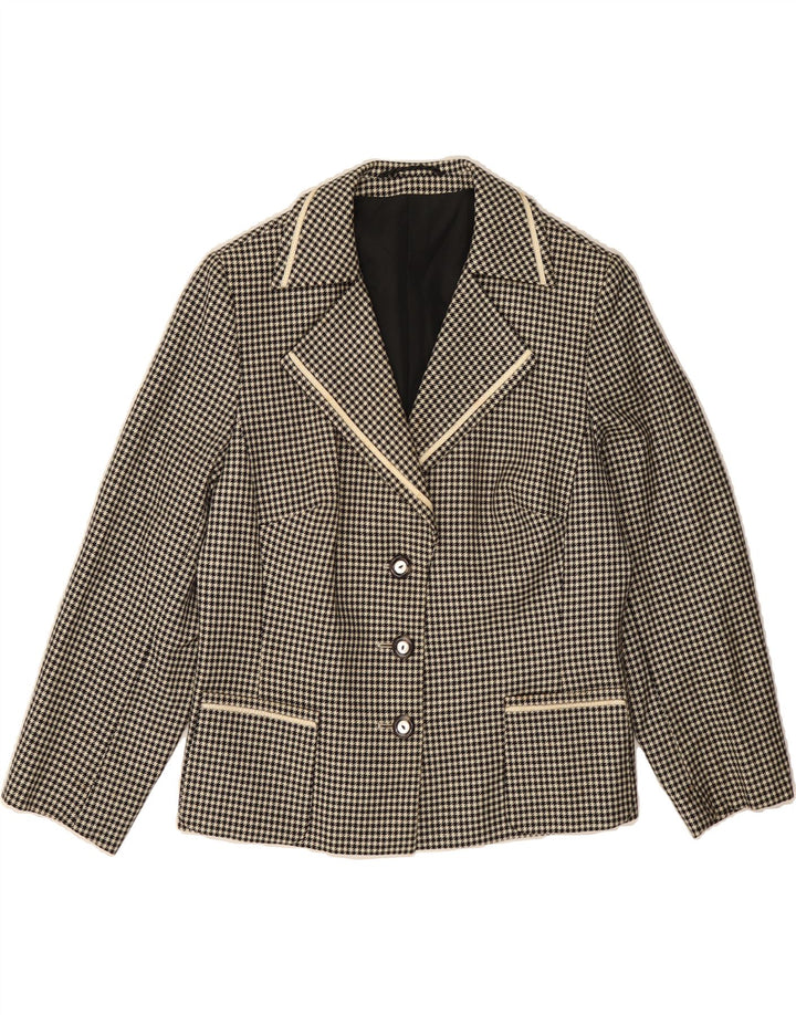 JOBIS Womens 3 Button Blazer Jacket UK 14 Medium Black Houndstooth Vintage Jobis and Second-Hand Jobis from Messina Hembry 