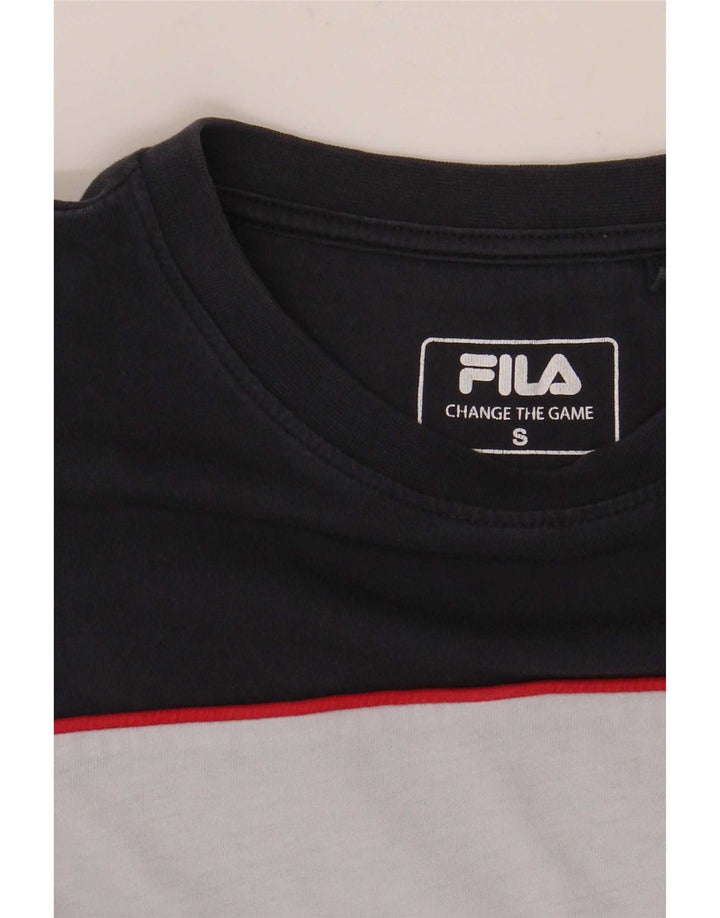 Fila Herre grafisk T-shirt Top Small Navy Blue Colourblock