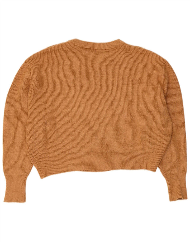Zara Womens Crop Oversized Crew Neck Jumper Sweater UK 10 Small Brown