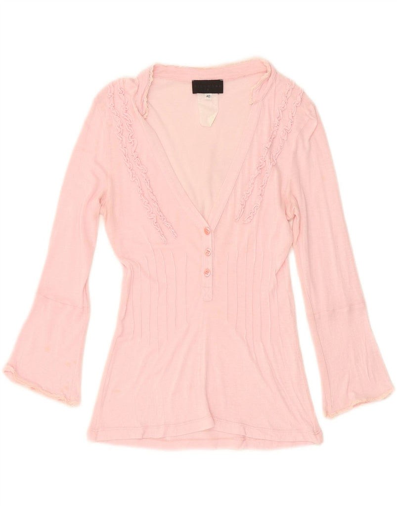 RICHMOND Womens Ruffle Front Top 3/4 Sleeve IT 40 Small Pink Vintage Richmond and Second-Hand Richmond from Messina Hembry 