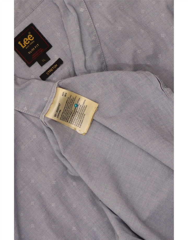 Lee Stretch Slim Fit skjorte til mænd XL blå geometrisk bomuld
