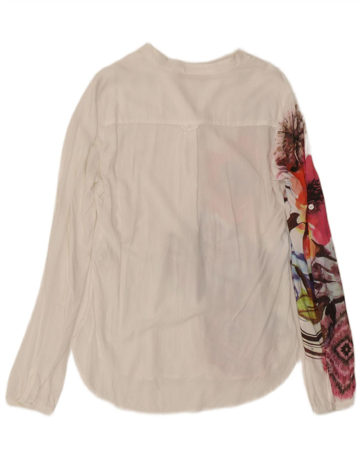 Desigual Dame Pullover Shirt UK 10 Small White Floral Viscose