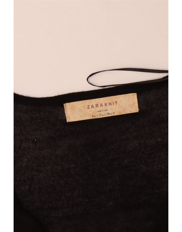 Zara Dame V-hals sweater UK 16 Stor Sort Plettet