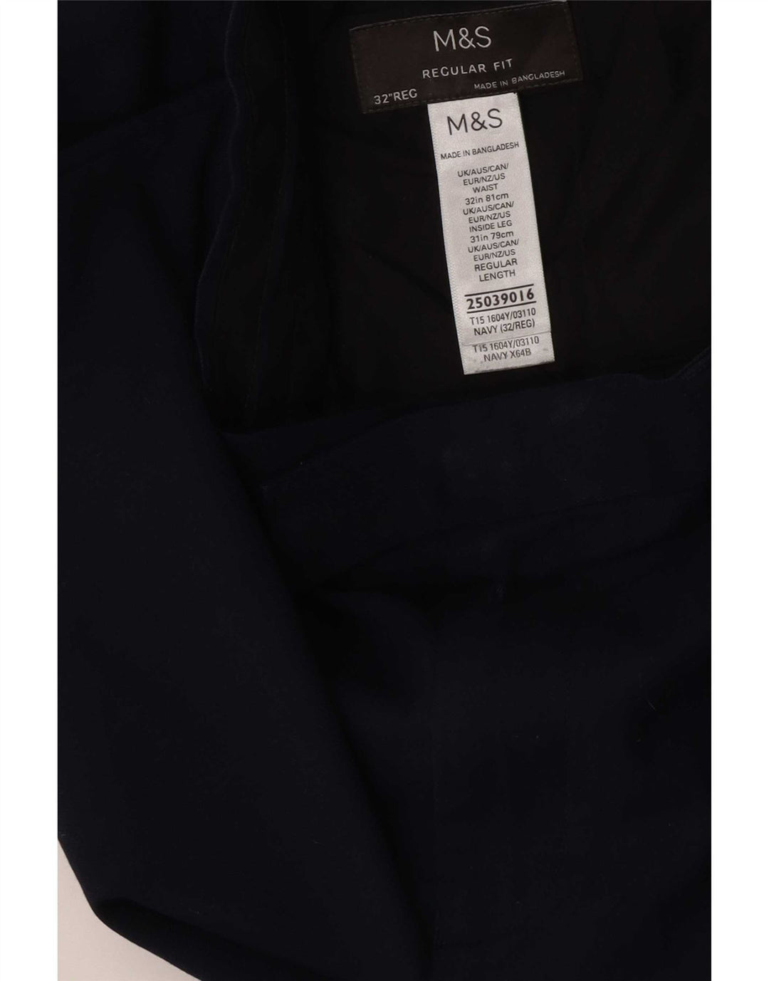 Marks & Spencer Herre Regular Fit Suit Bukser W32 L31 Marineblå polyester