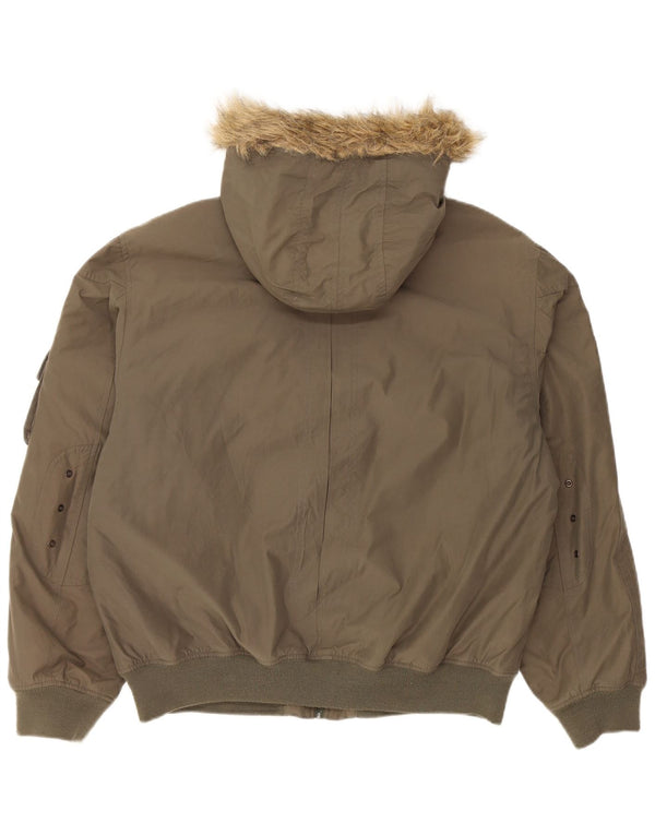 Wampum Herre hættepolstret jakke UK 42 XL Khaki Bomuld