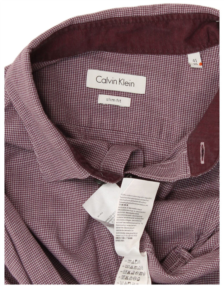 CALVIN KLEIN Herre Slim Fit skjorte str. 41 16 Large Maroon Houndstooth