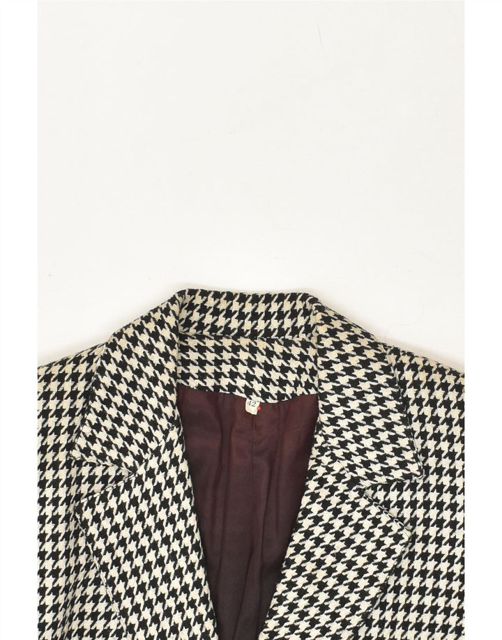 VINTAGE Womens 2 Button Blazer Jacket IT 42 Medium White Houndstooth Vintage Vintage and Second-Hand Vintage from Messina Hembry 
