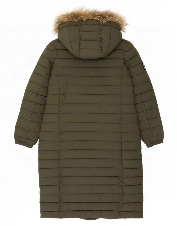 Superdry Polstret frakke med hætte til kvinder UK 14 Stor Khaki Polyester