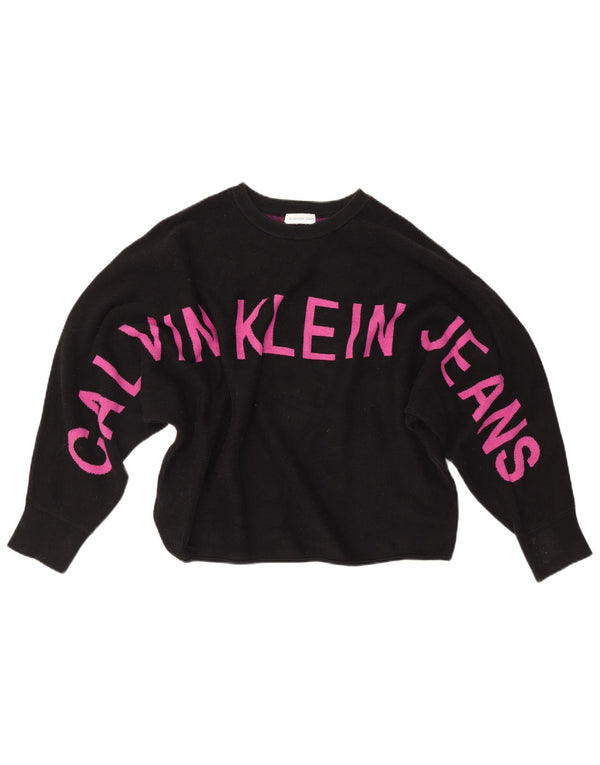 CALVIN KLEIN JEANS Dame Crop Sweatshirt Jumper UK 14 Medium Sort
