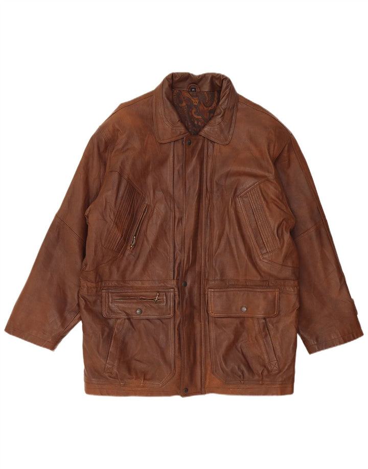 C&A Herre Læder Windbreaker Coat UK 42 XL Brun Læder