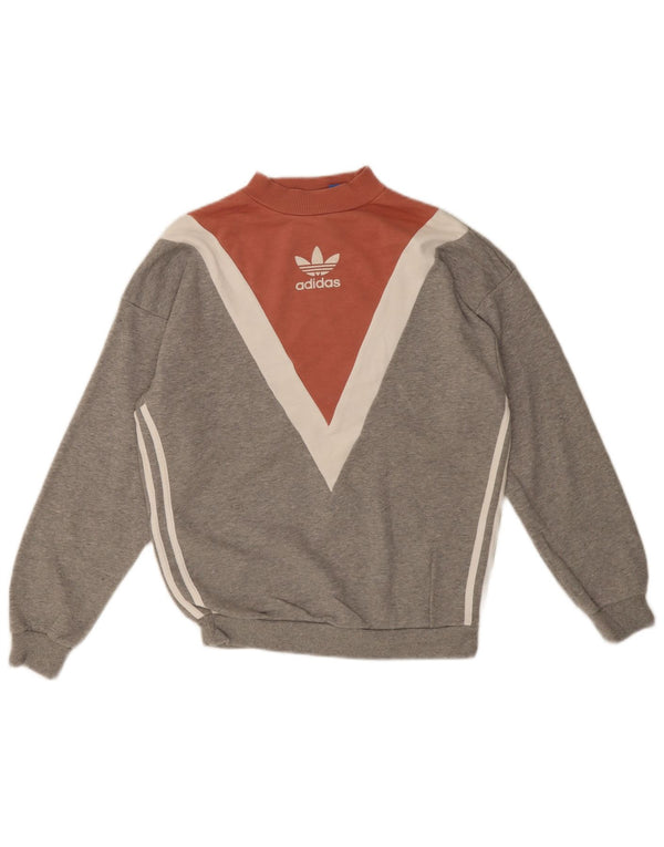 Adidas Dame Oversized Sweatshirt Jumper UK 6 XS Grå Colourblock Bomuld