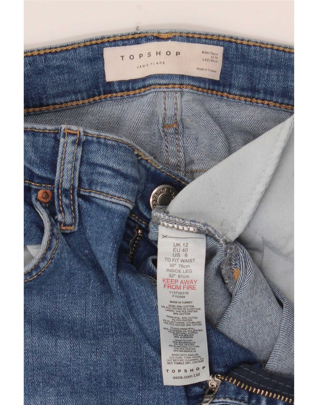 Topshop Dame Jamie Flared Jeans W30 L32 Blå Bomuld