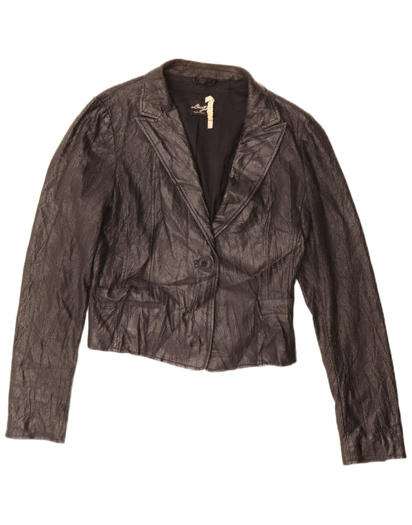 Liu Jo Womens Crop 1 knap imiteret læder blazerjakke IT 46 Large Sort