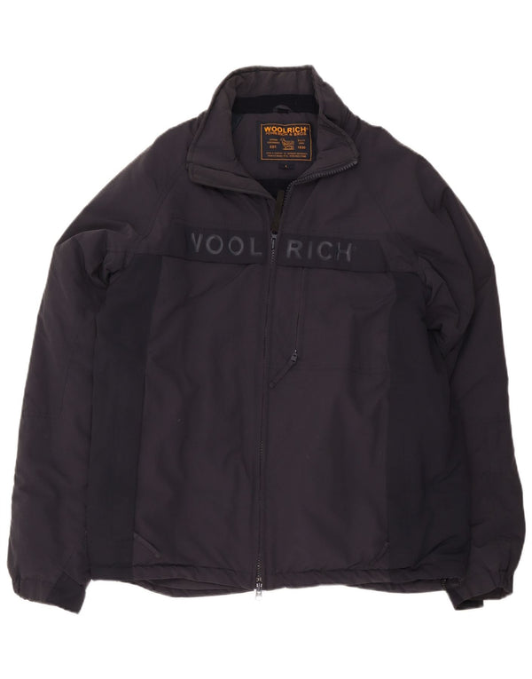 Woolrich Mens Graphic Windbreaker Jacket UK 40 Large Navy Blue Nylon