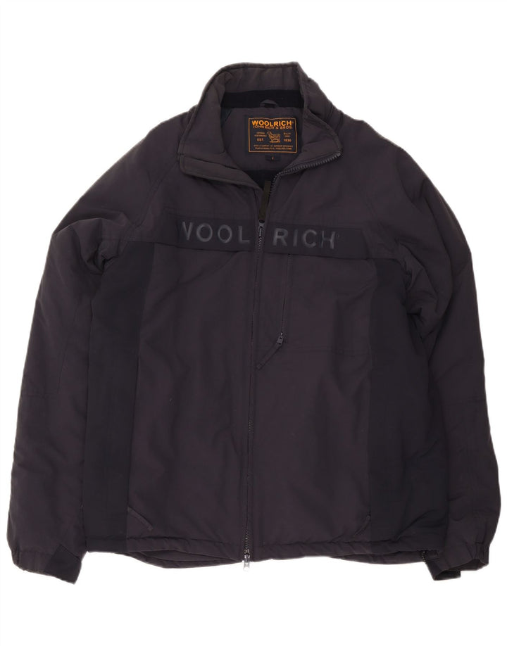 Woolrich Herre Graphic Windbreaker Jacket UK 40 Large Navy Blue Nylon