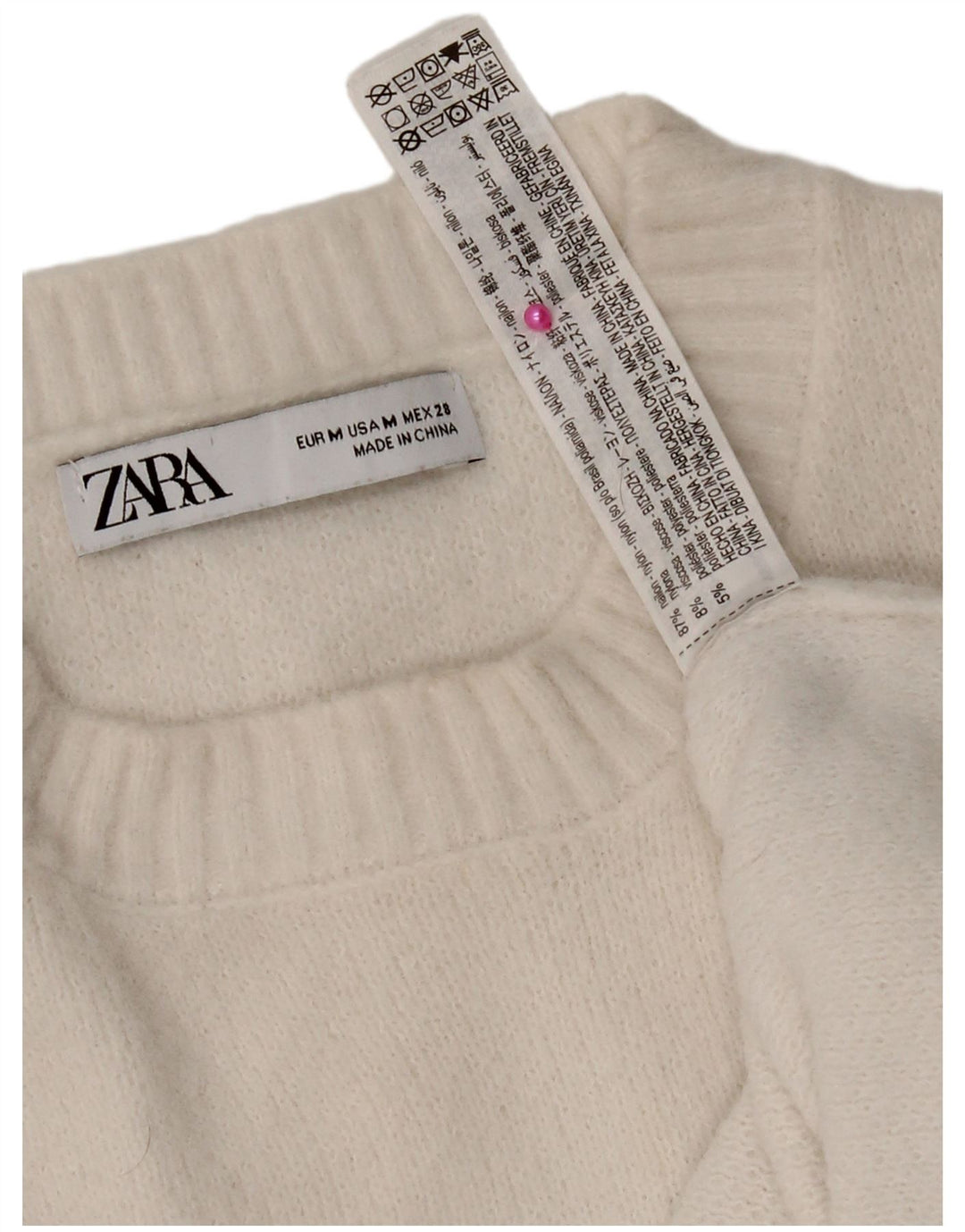 Zara Womens Crop Crew Neck Jumper Sweater UK 14 Medium White Nylon