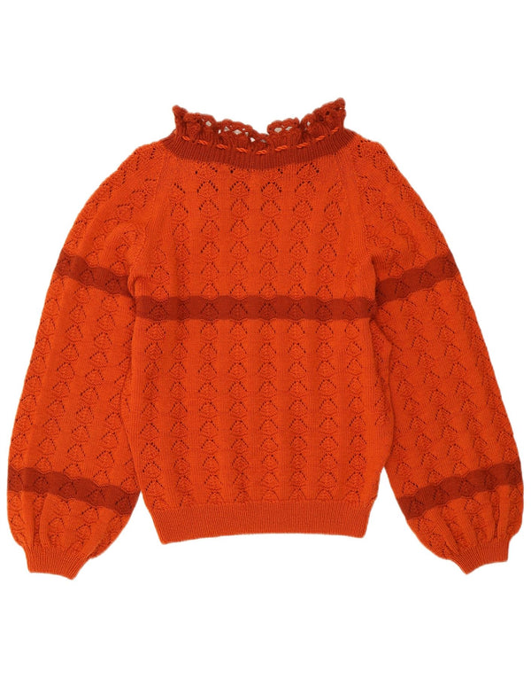 VINTAGE Womens Crop Turtle Neck sweater UK 10 Small Orange Striped