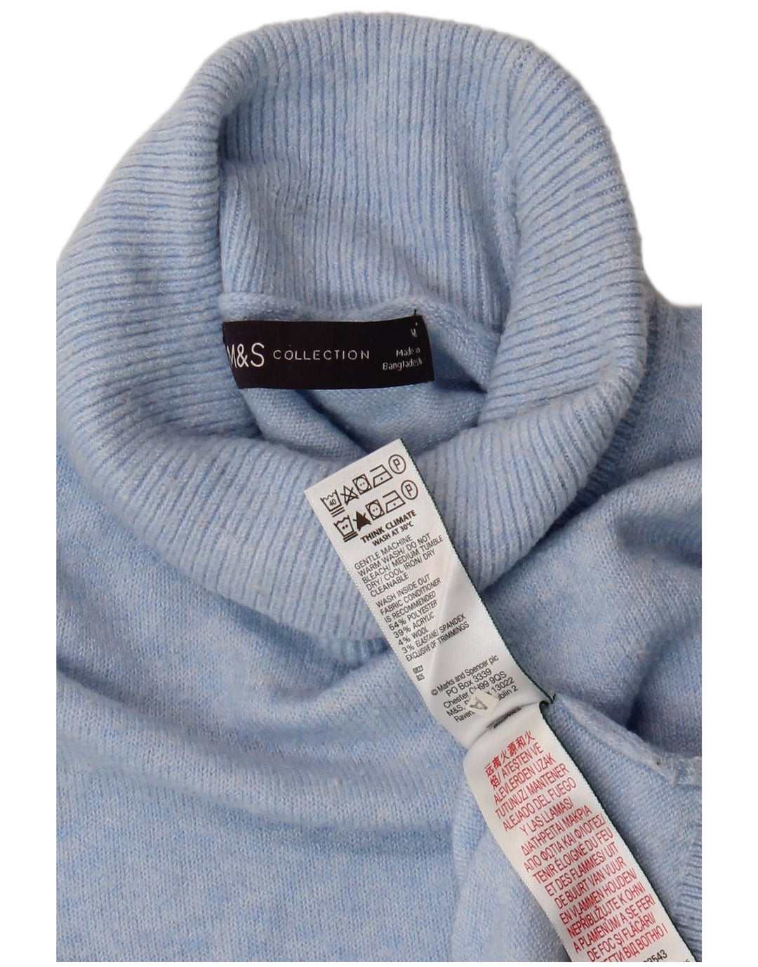 Marks & Spencer Dame Rullehals Sweater UK 14 Medium Blue Polyester